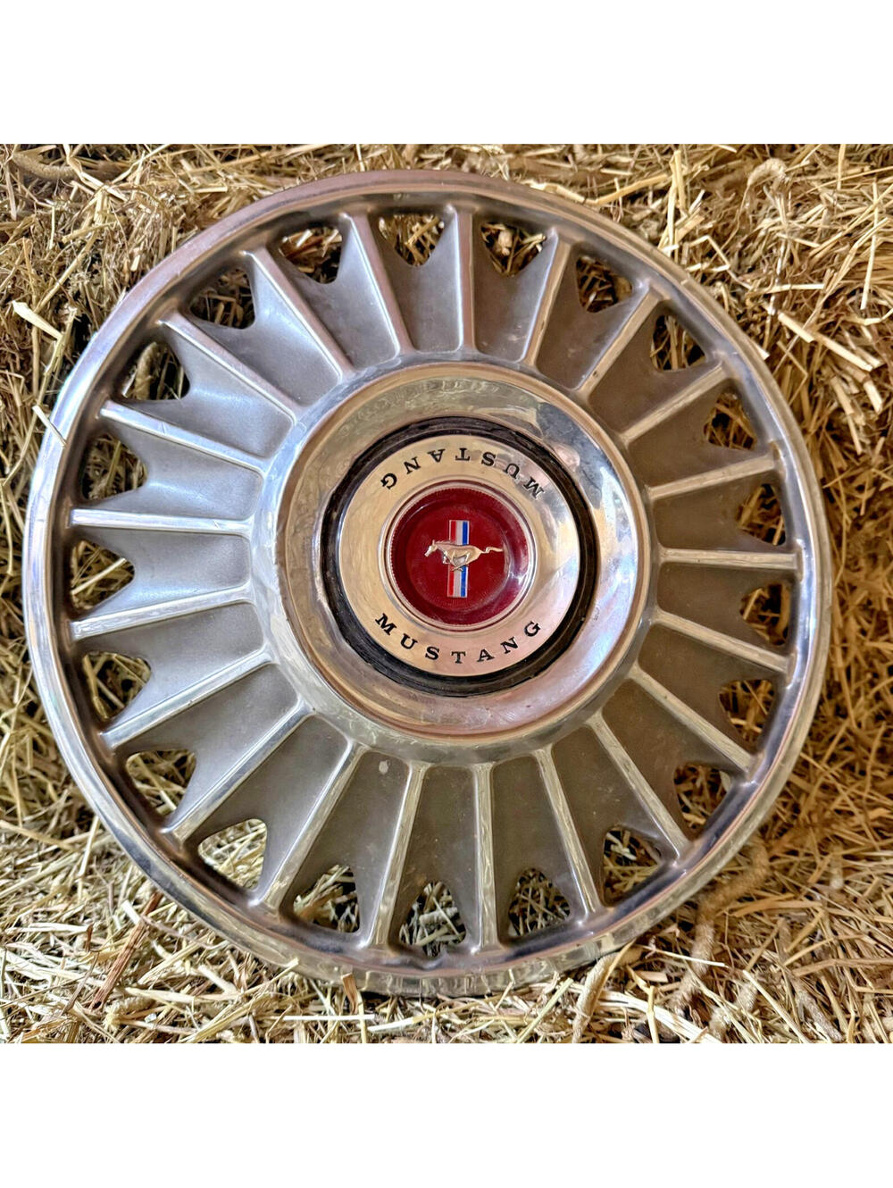 1967 Ford Mustang 14” Hubcap Wheel Cover OEM Vintage Tri Bar Pony Emblem Man Cav